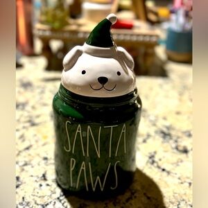 NIB Rae Dunn Artisan Collection Santa Paws Cookie Jar. 11” tip of hat to bottom